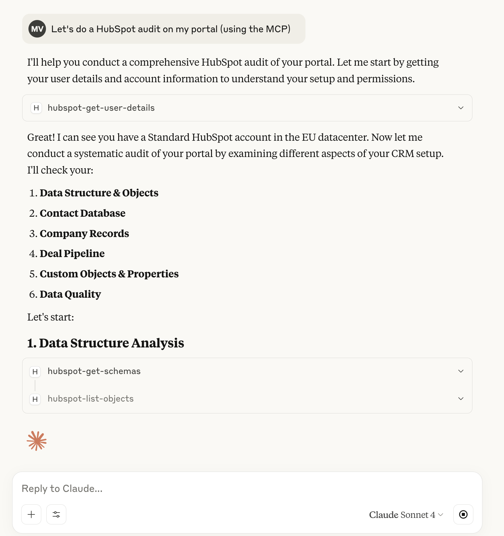 Claude Desktop initial prompt HubSpot audit